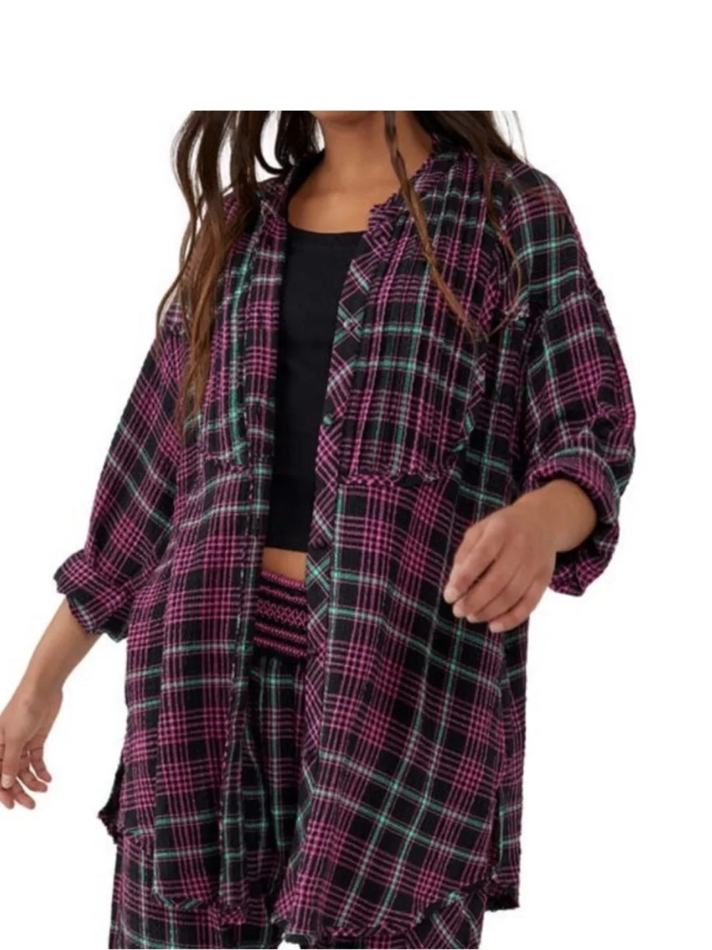 Intimately Free People Plaid About You Sleep Oversized Button Down Pajama Top